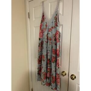 Sleeveless floral print cottage core baby doll flowy midi dress size 1X